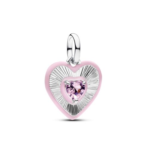 Pandora - Hjerteformet medaljong med rosa krystall i sølv charm