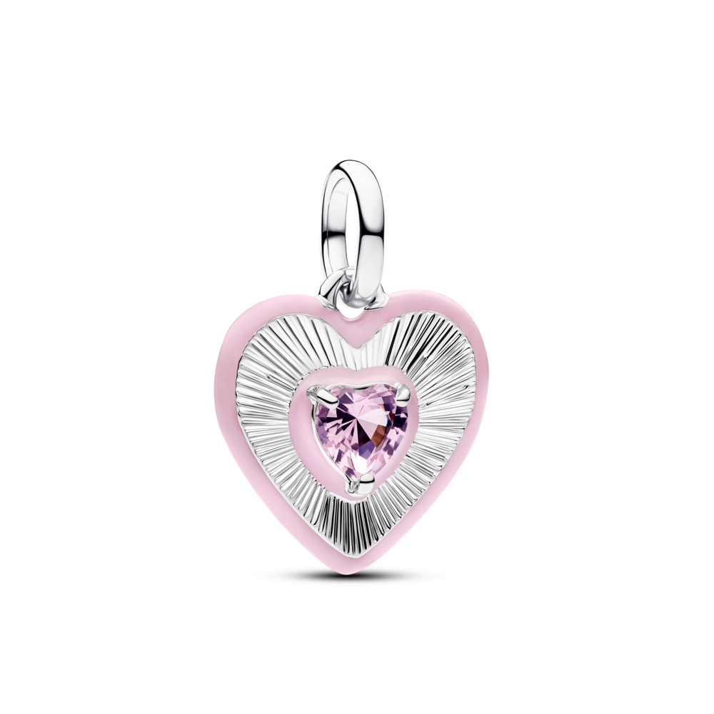 Pandora - Hjerteformet medaljong med rosa krystall i sølv charm Pandora - Hjerteformet medaljong med rosa krystall i sølv charm