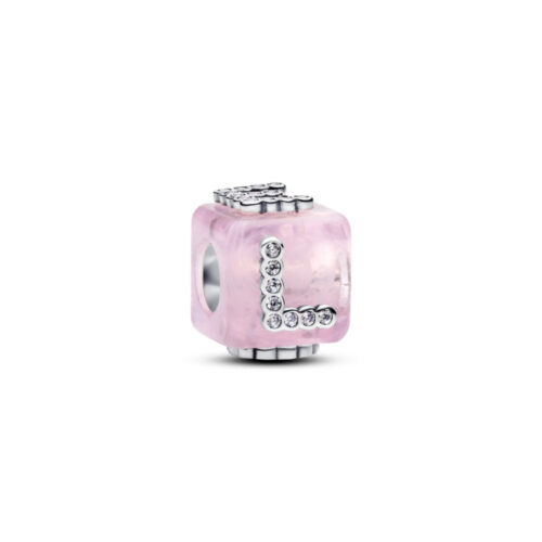 Pandora - LOVE kube i sølv med rosa Murano glass og cubic zirkonia