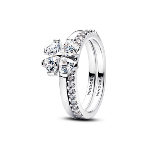 Pandora - Delbar ring med glittrande lykkekløver i sølv og cubic zirkonia