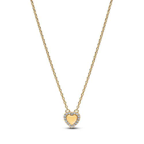 Pandora - Funklende Hjerte Halo Collier Halskjede i 14k forgylling