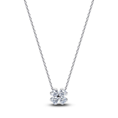 Pandora - Halssmykke med glittrande lykkekløver i sølv og cubic zirkonia