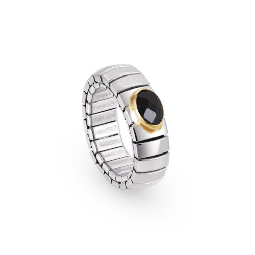 Nomination - Extension Stretch Ring Single faceted Cubic Zirconia, Black