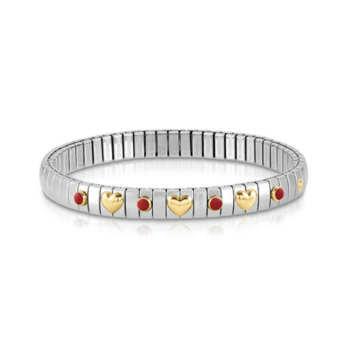 Nomination - Extension Stretch Bracelet with 3 Gold Hearts and Stones, Coral