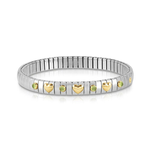 Nomination - Extension Stretch Bracelet with 3 Gold Hearts and Stones, Peridot