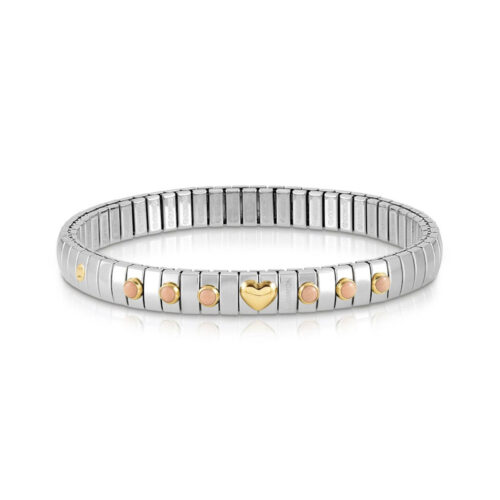 Nomination - Extension Stretch Bracelet with 1 Heart in Gold and Stones, Pink Coral