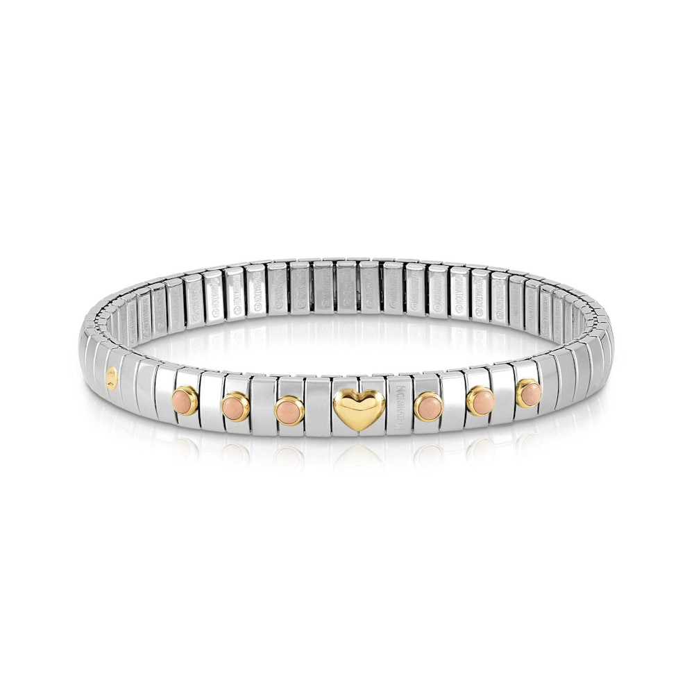 Nomination - Extension Stretch Bracelet with 1 Heart in Gold and Stones, Pink Coral Nomination - Extension Stretch Bracelet with 1 Heart in Gold and Stones, Pink Coral