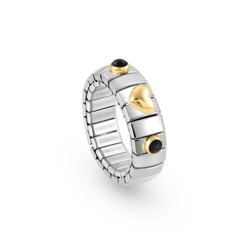 Nomination - Extension Stretch Ring with Gold Heart and Stones, Black Agate