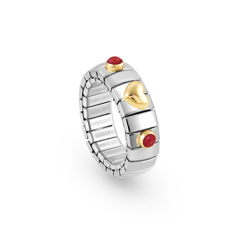 Nomination - Extension Stretch Ring with Gold Heart and Stones, Coral Nomination - Extension Stretch Ring with Gold Heart and Stones, Coral