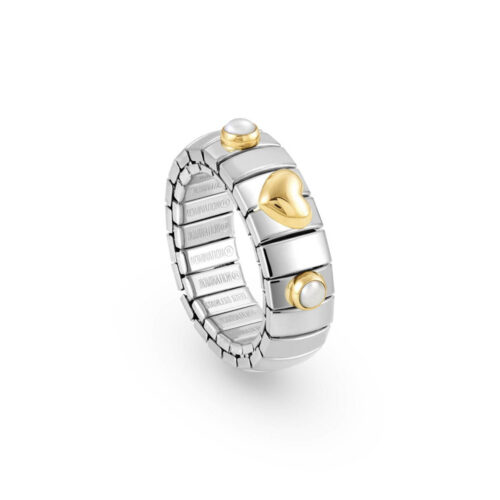 Nomination - Extension Stretch Ring with Gold Heart and Stones, White Pearl