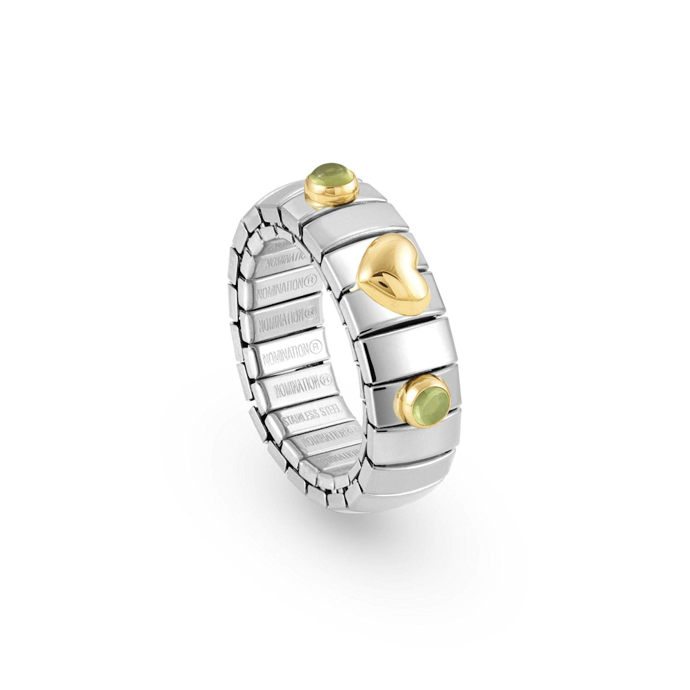 Nomination - Extension Stretch Ring with Gold Heart and Stones, Peridot Nomination - Extension Stretch Ring with Gold Heart and Stones, Peridot