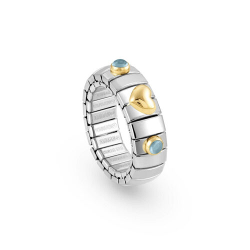 Nomination - Extension Stretch Ring with Gold Heart and Stones, Light Blue Topaz