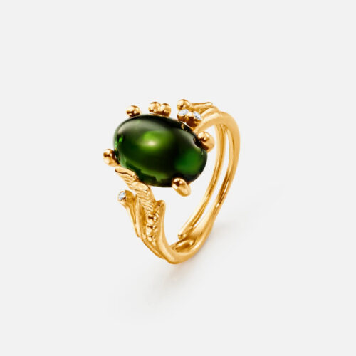 OLE LYNGGAARD COPENHAGEN  - BoHo ring small i 18k gult gull med turmalin og diamanter, kun str 55 igjen