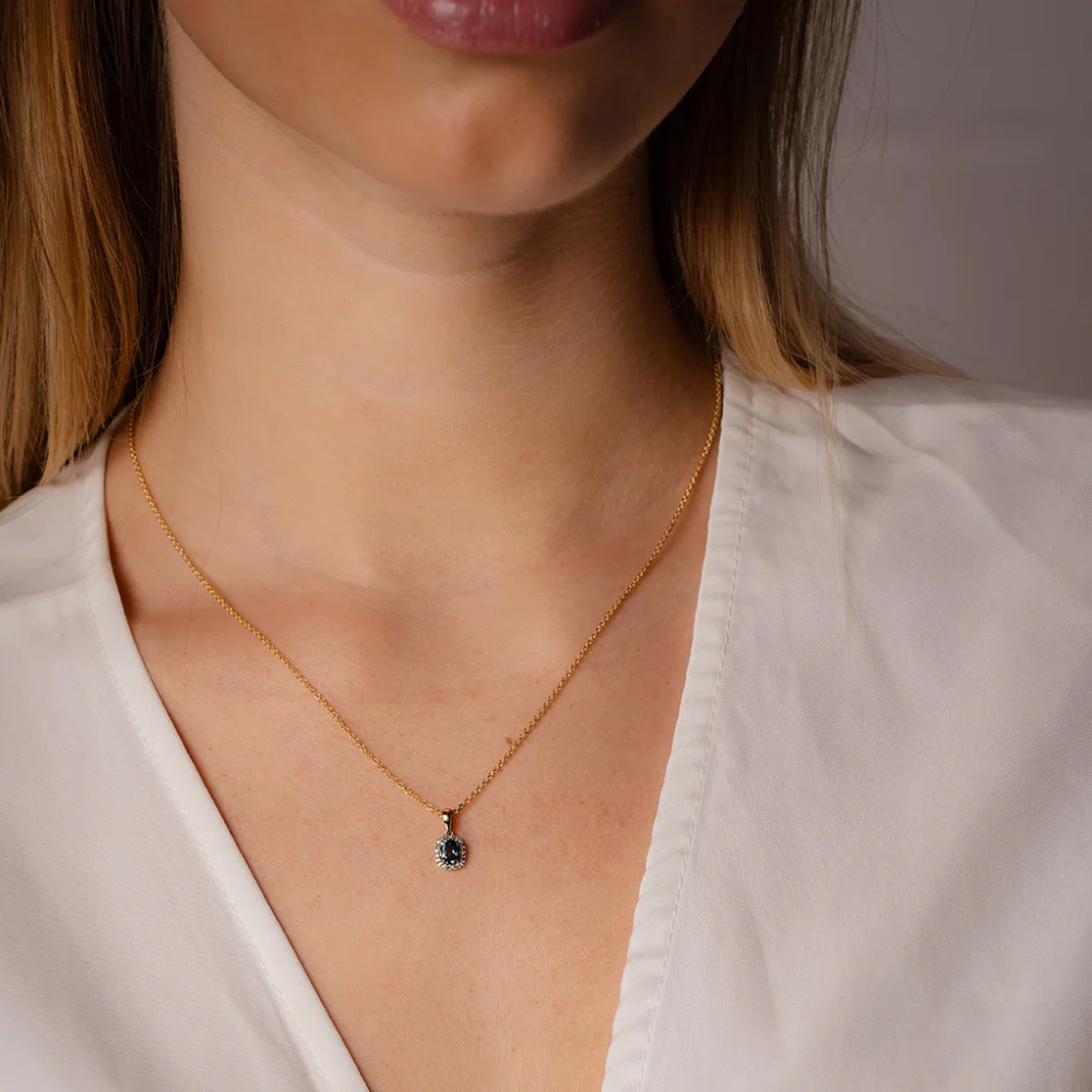 Pan Jewelry - Anheng i gull med diamanter og blå topas Pan Jewelry - Anheng i gull med diamanter og blå topas - Bilde 2