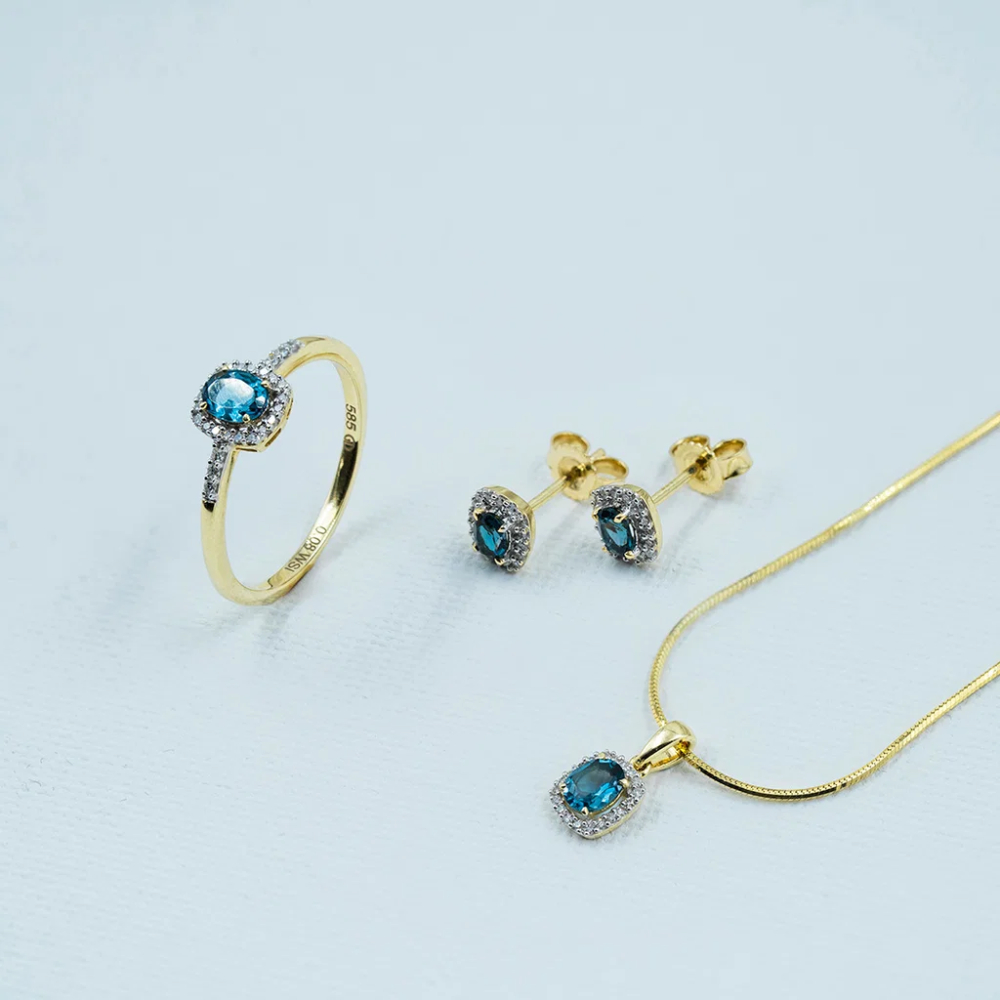 Pan Jewelry - Anheng i gull med diamanter og blå topas Pan Jewelry - Anheng i gull med diamanter og blå topas - Bilde 3