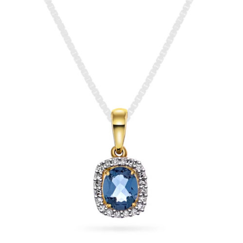 Pan Jewelry - Anheng i gull med diamanter og blå topas