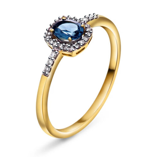 Pan Jewelry - Ring i gull med diamanter 0,08 ct og topas