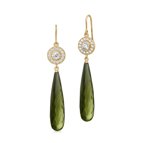 Julie Sandlau - Heritage Earrings i 18k gult gull med diamanter og Olive quartz