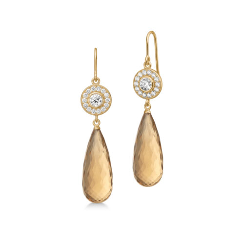 Julie Sandlau - Heritage Earrings i 18k gult gull med diamanter og Champagne quartz