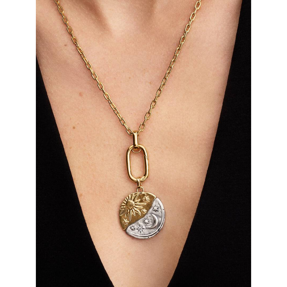 Pandora – Oversized Sol og Måne Medaljong Charm, i sølg og belagt med 14k gull - Bilde 5