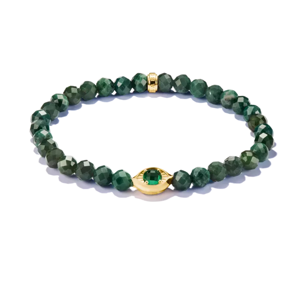 Thomas Sabo - Armbånd i med grønne perler og gullbelagt øye med grønn sten Thomas Sabo - Armbånd i med grønne perler og gullbelagt øye med grønn sten