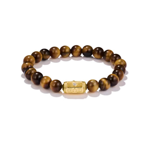 Thomas Sabo - Armbånd i med tigerøyeperler og gullbelagt perle med symboler