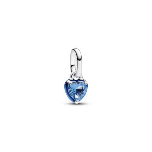 Pandora - Blått chakra hjerte mini hengende charm i sølv