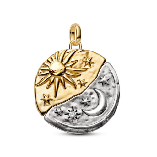 Pandora – Oversized Sol og Måne Medaljong Charm, i sølg og belagt med 14k gull