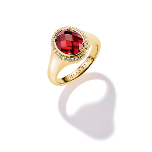 Thomas Sabo - Ring i 18k gullbelagt sølv med rød zirkonia