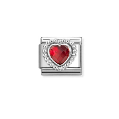 Nomination – Composable™ CL CZ FACETED, steel with RICH SETTING HEART DOTS 925 silver RED