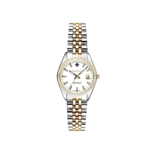 GANT - Sussex Mini Bijou dameklokke i sølv og gullfarget stål med stener, 28 mm