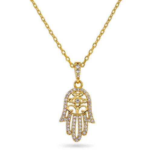 Serenity by Gulldia - Smykke i forgylt sølv med hamsa symbol og zirkonia