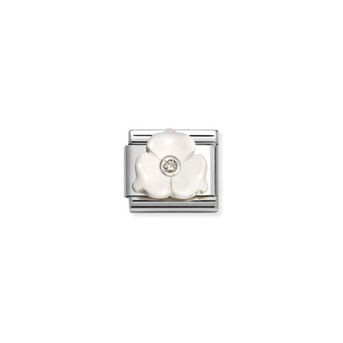 Nomination – Composable™ Classic STONE SYMBOLS in stainless steel, Cubic Zirconia and 925 sterling silver WHITE 3-petaled flower