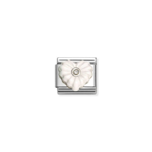 Nomination – Composable™ Classic STONE SYMBOLS in stainless steel, Cubic Zirconia and 925 sterling silver WHITE Heart
