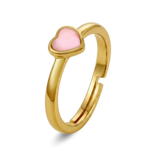Prins & Prinsesse - Ring i forgylt 925 sølv med rosa perlemorhjerte