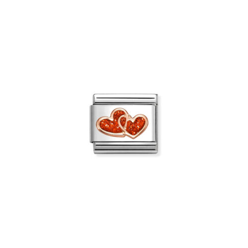 Nomination – Composable™ Classic GLITTER SYMBOLS stainless steel, enamel and 9k rosegold Double RED Hearts