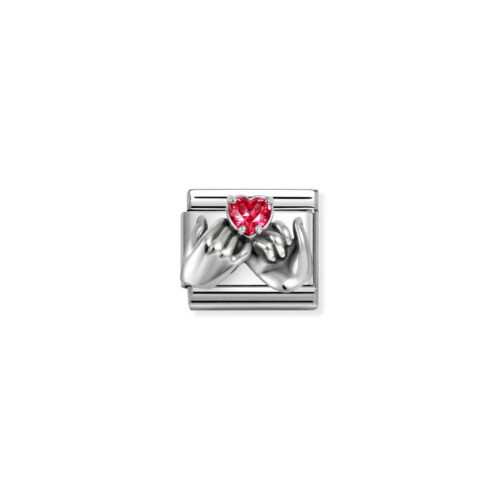 Nomination – Composable™ Classic OXIDIZED SYMBOLS in steel and Cubic zirconia and silver 925 RED Heart Hands