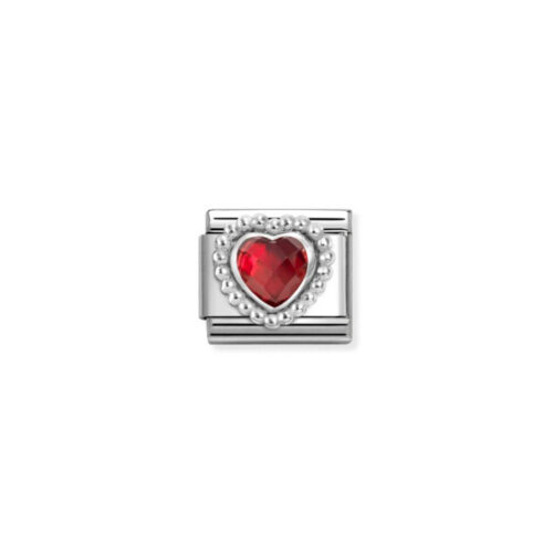 Nomination – Composable™ CL CZ FACETED, steel with RICH SETTING HEART DOTS 925 silver RED
