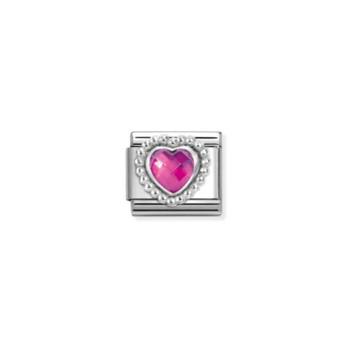 Nomination – Composable™ CL CZ FACETED, steel with RICH SETTING HEART DOTS 925 silver FUCHSIA