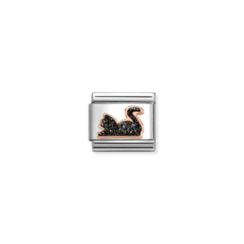 Nomination – Composable™ Classic GLITTER SYMBOLS stainless steel, enamel and 9k gold BLACK Cat