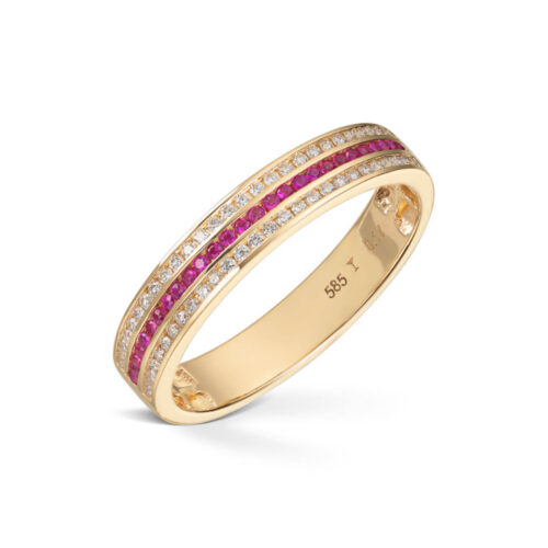 Diamonds by Frisenberg -Diamantring i gult gull med diamanter og rubiner