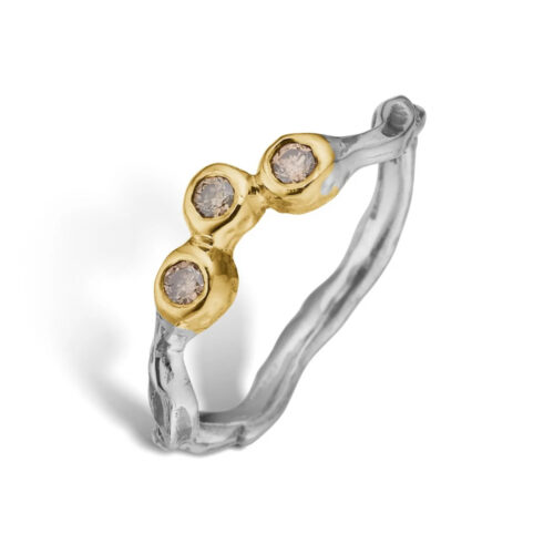 By Birdie - Grace Single Triple Brill Polished Ring i sølv med gull og diamanter