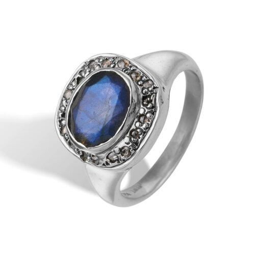 By Birdie - Frida Signet Pavé Labradorite i 925 sølv