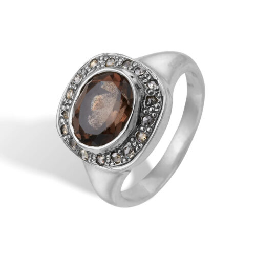 By Birdie – Frida Signet Pavé Smoky Quartz