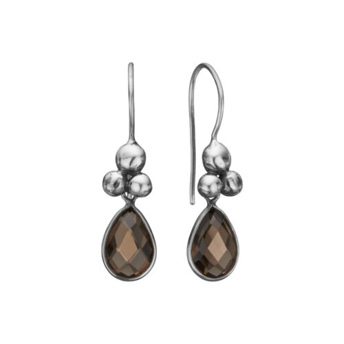 By Birdie - Rose Buds Drop Smoky Quartz ørepynt i sølv
