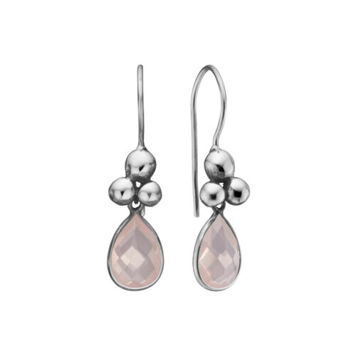 By Birdie - Rose Buds Drop Rose Quartz ørepynt i sølv