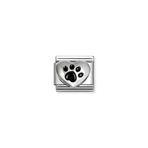 Nomination – Composable™ Classic SYMBOLS in stainless steel, enamel and 925 sterling silver BLACK Footprint Heart