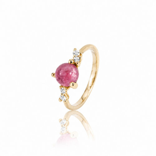 Nöen - Stellini ring i 14k gult gull med diamanter og Rosa Turmalin