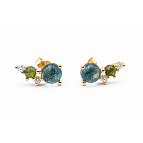 Nöen - Stellini ørepynt i 14k gult gull med diamanter, London Blue topas og Green Turmalin