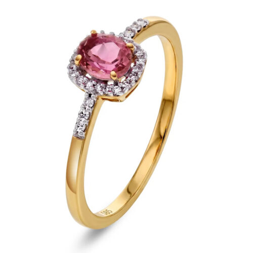 Pan Jewelry - Ring i 14k gult gull med diamanter 0,08ct og turmalin